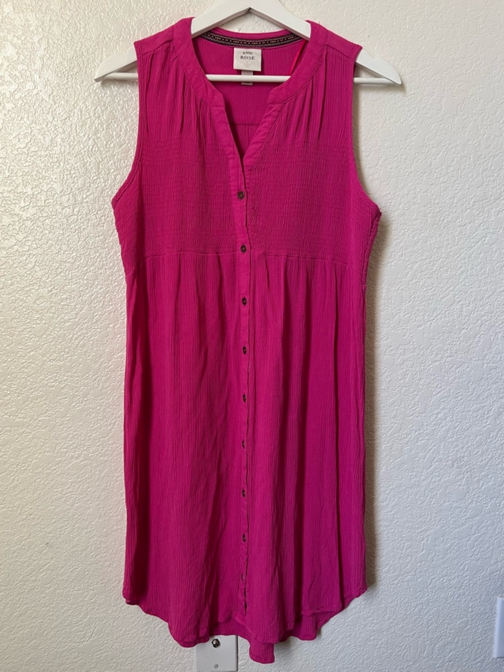 Knox Rose Sleeveless Smocked Button-Down Dress Berry Punch